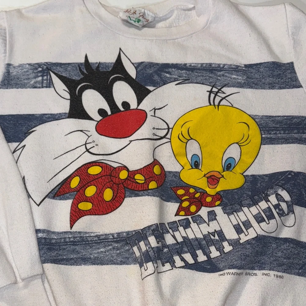 Vintage‎ 1988 Looney Tunes Sylvester and Tweety “Denim Duo”  Sweatshirt
